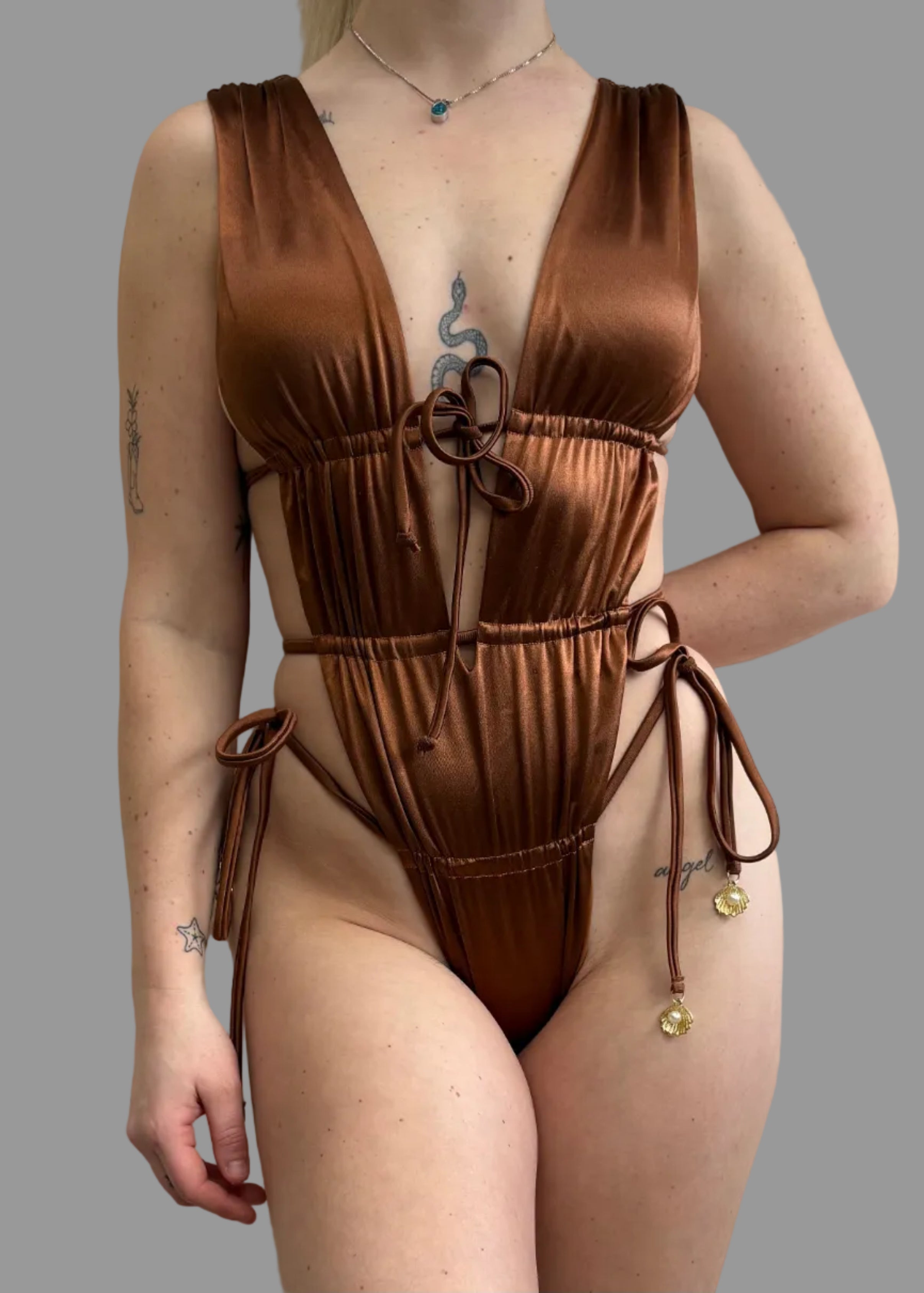 Classic brown metallic one piece swimsuit - Jasikini swimwear